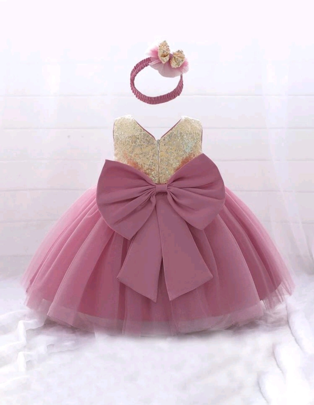 Gold / Dusty Pink Special Occasions Dress with Headband 1001185