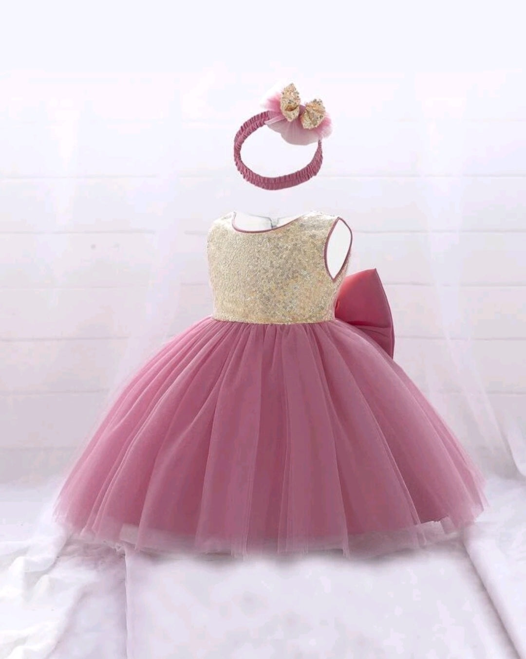 Gold / Dusty Pink Special Occasions Dress with Headband 1001185