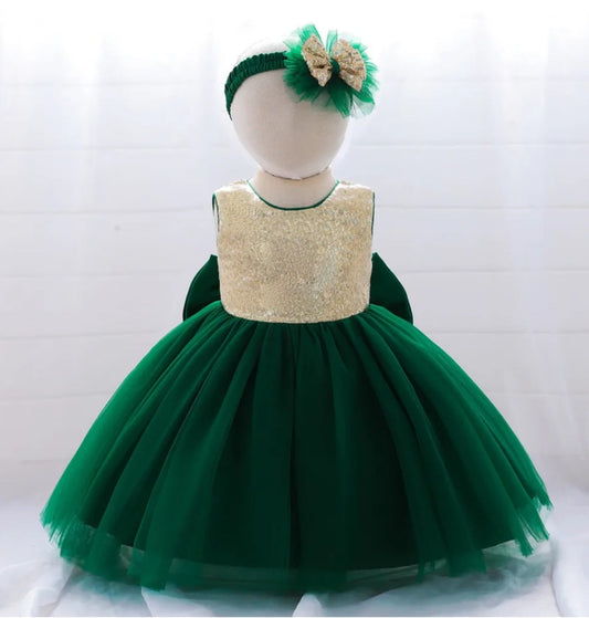 Emerald Green and Gold Sequins Special Occasions Dress with Headband 