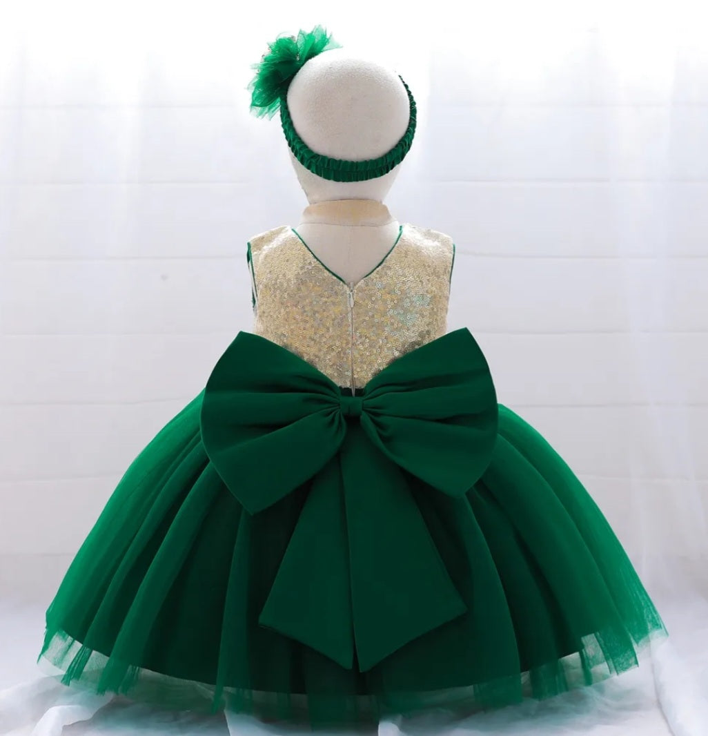 Emerald Green and Gold Sequins Special Occasions Dress with Headband 