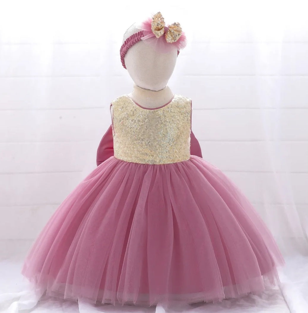 Gold / Dusty Pink Special Occasions Dress with Headband 1001185