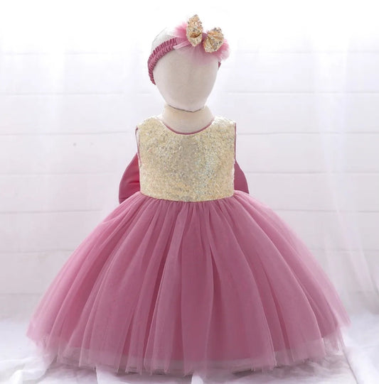Gold / Dusty Pink Special Occasions Dress with Headband 1001185