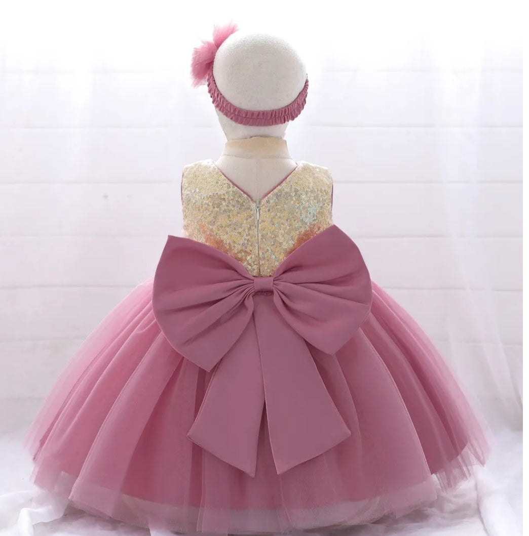 Gold / Dusty Pink Special Occasions Dress with Headband 1001185