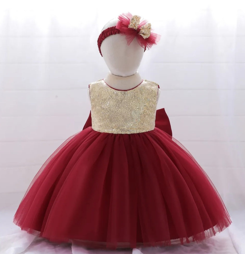 Gold / Maroon Special Occasions Dress with Headband  100031
