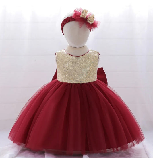 Gold / Maroon Special Occasions Dress with Headband  100031