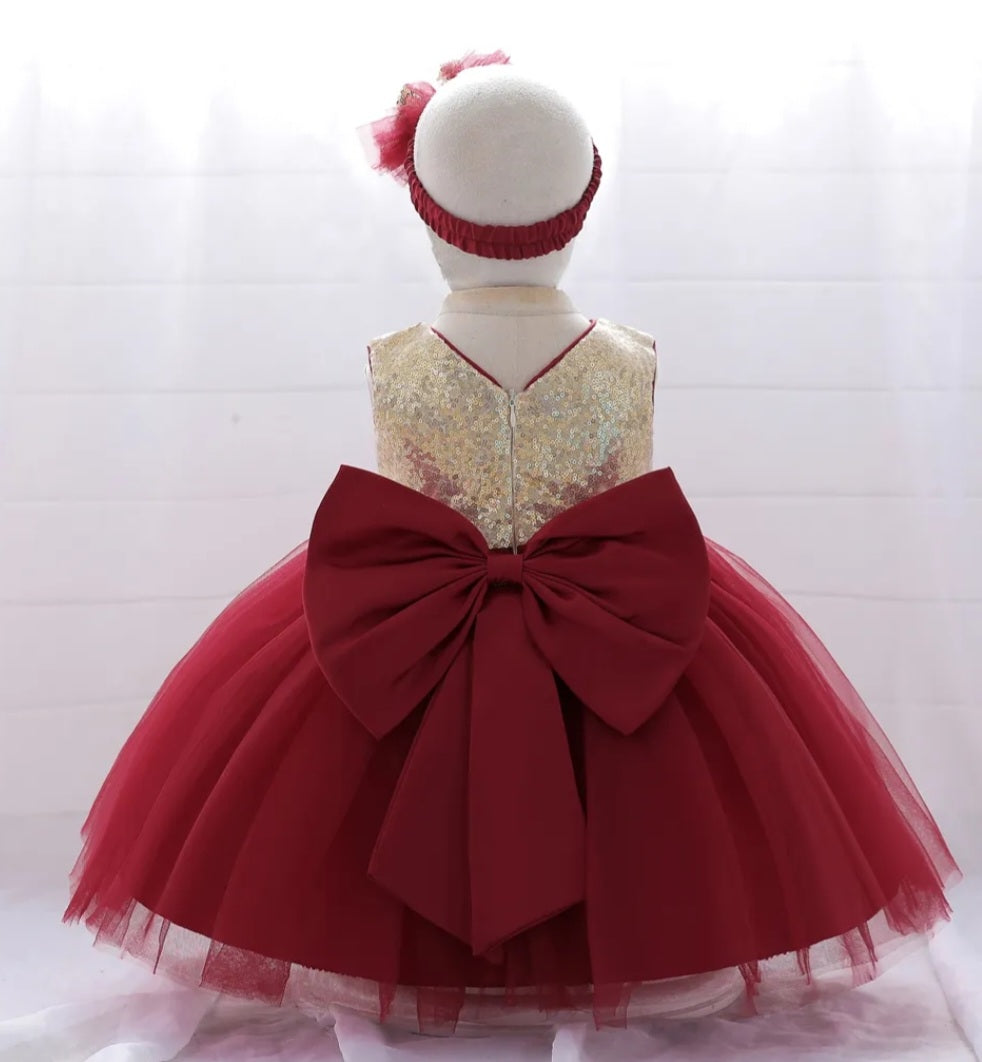 Gold / Maroon Special Occasions Dress with Headband  100031