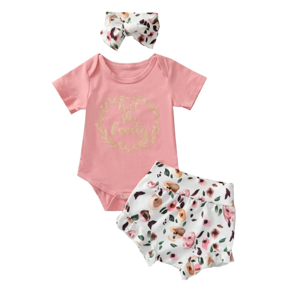 Isn't She Lovely Romper with Floral Bloomer and Headband 1000378