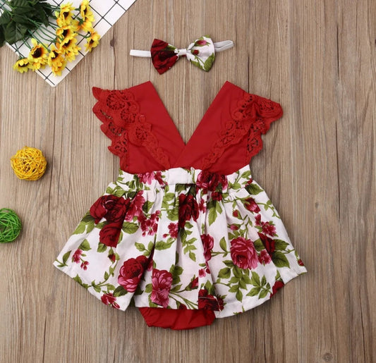 Red Rose Romper Dress