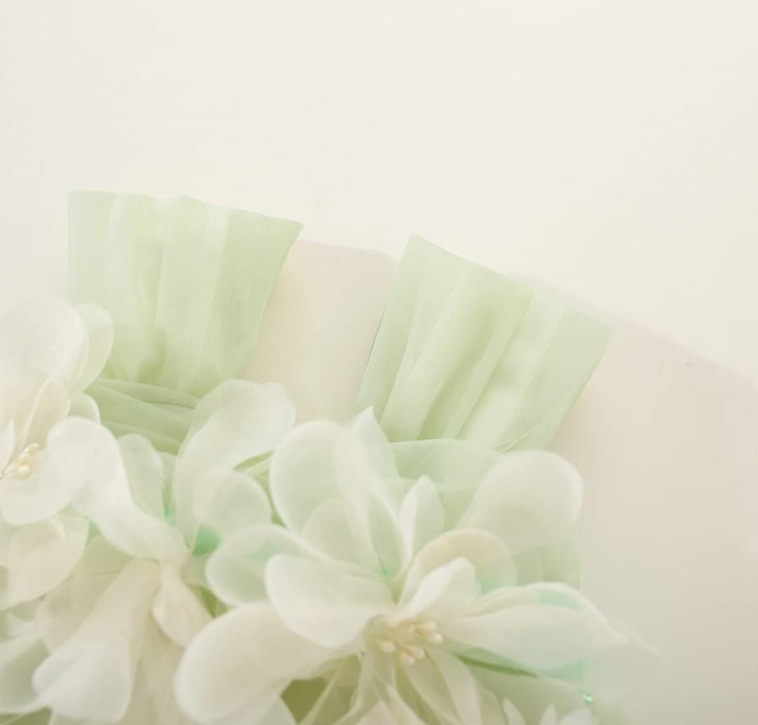 Chai Green Tulle Dress with Floral Detail 1001177