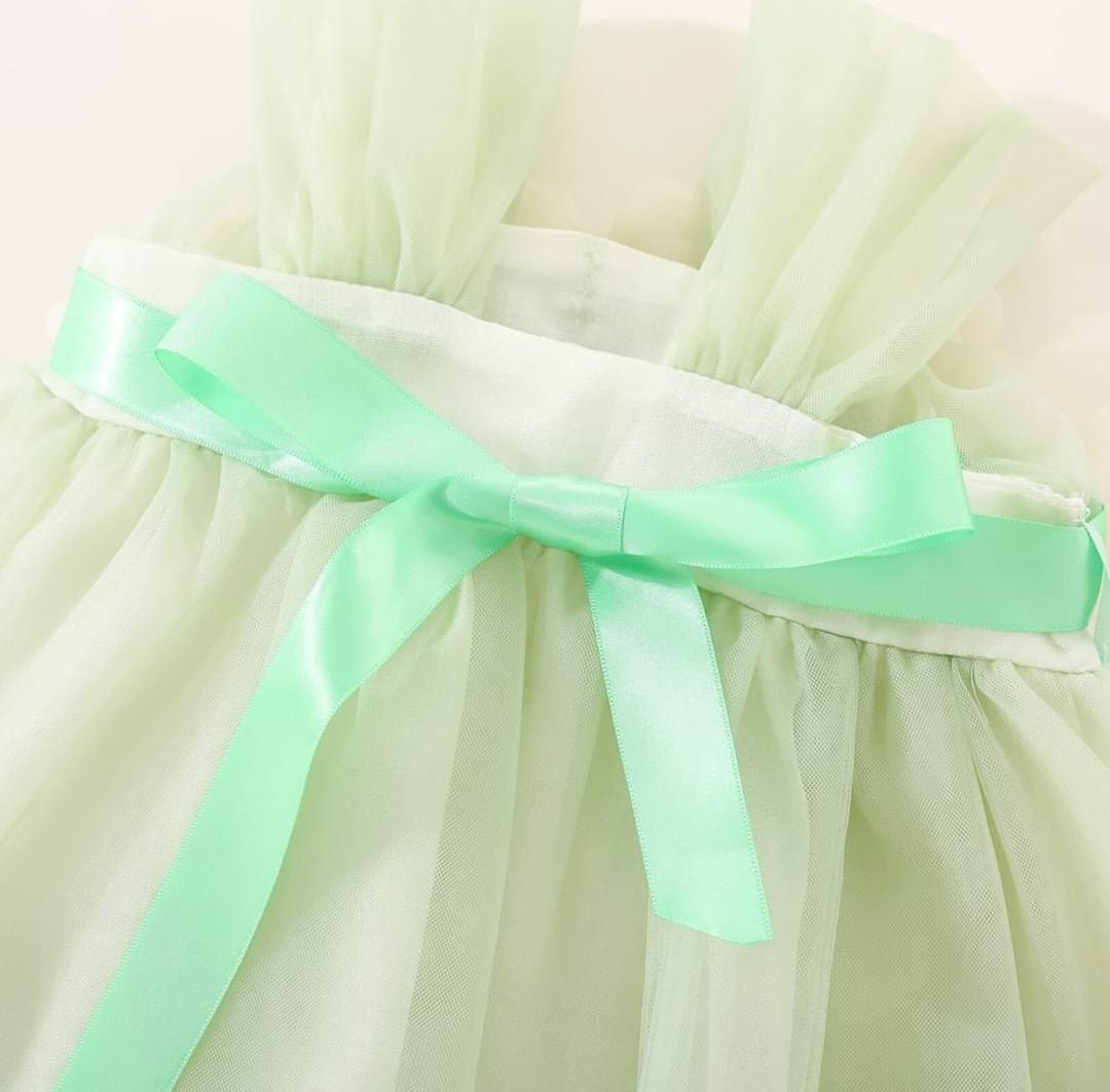 Chai Green Tulle Dress with Floral Detail