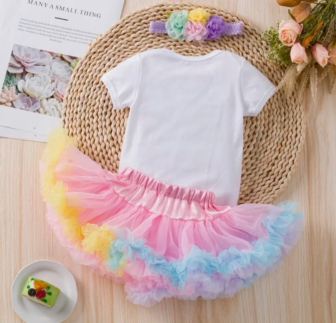 My 1st BIRTHDAY Romper with Puffy Bloomer Tutu and Headband 