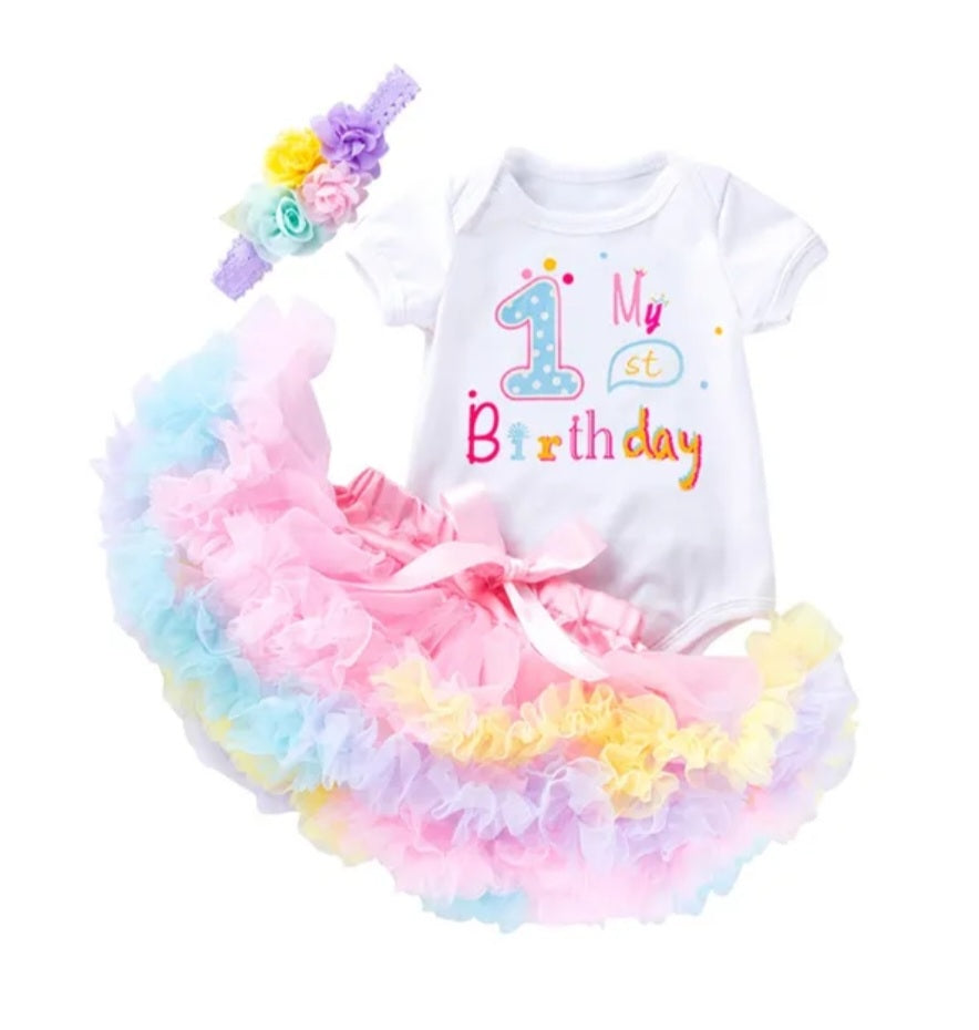 My 1st BIRTHDAY Romper with Puffy Bloomer Tutu and Headband  100051