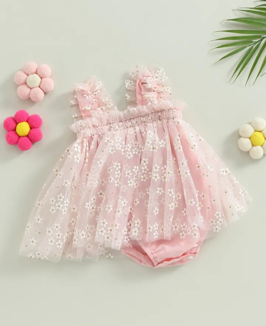 Pink Daisy Tulle Romper 