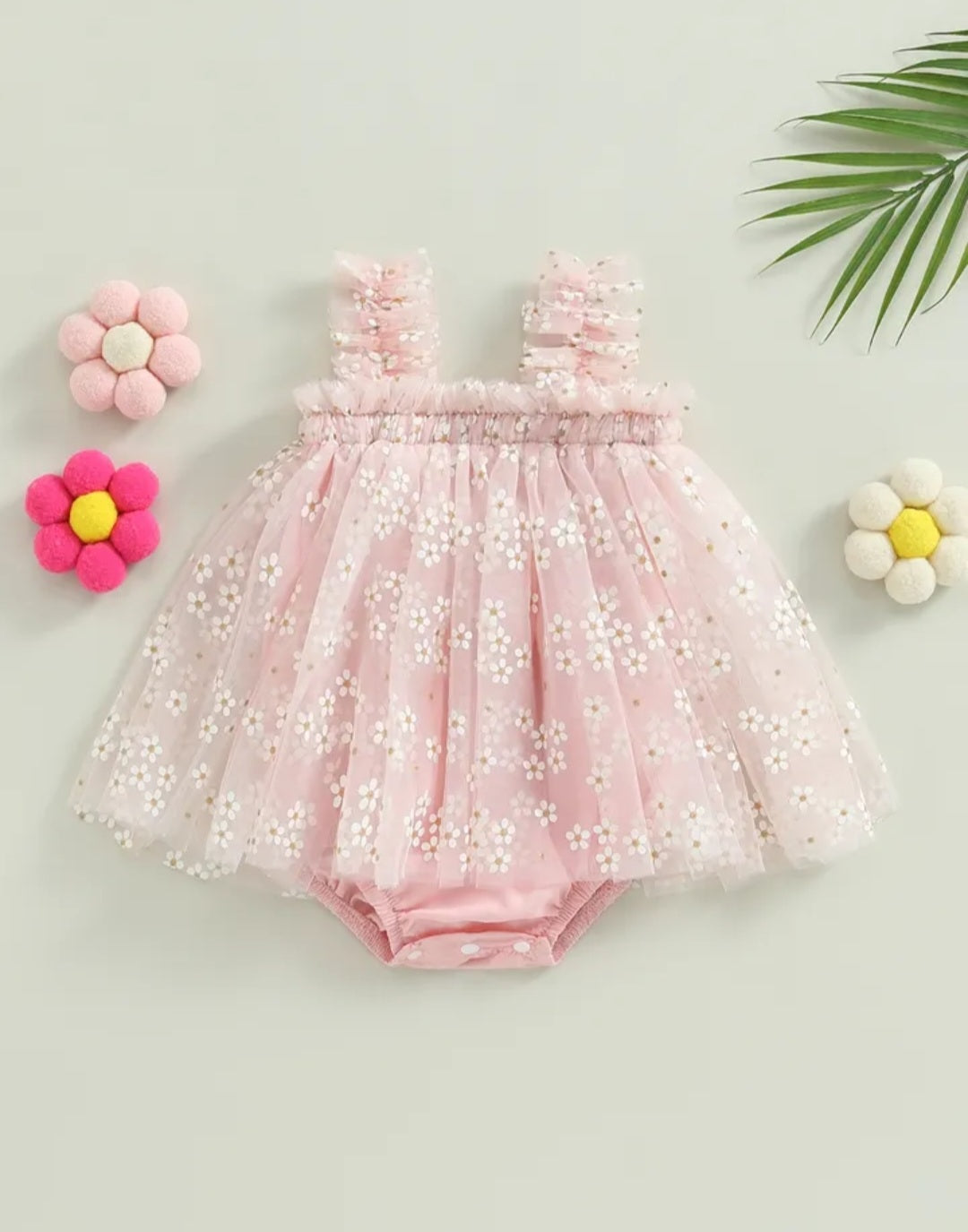 Pink Daisy Tulle Romper 