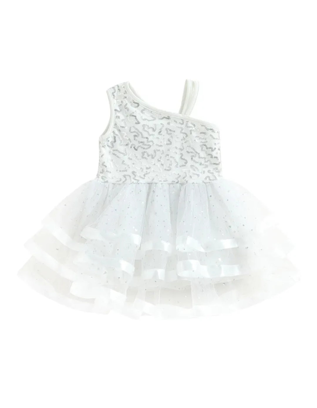 White Ruffle Silver Sequins Special Occasions Dress 