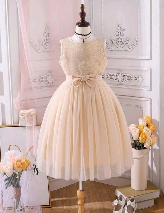 Cream Sequins Bust Special Occasions Tulle Dress and Belt / Headband 