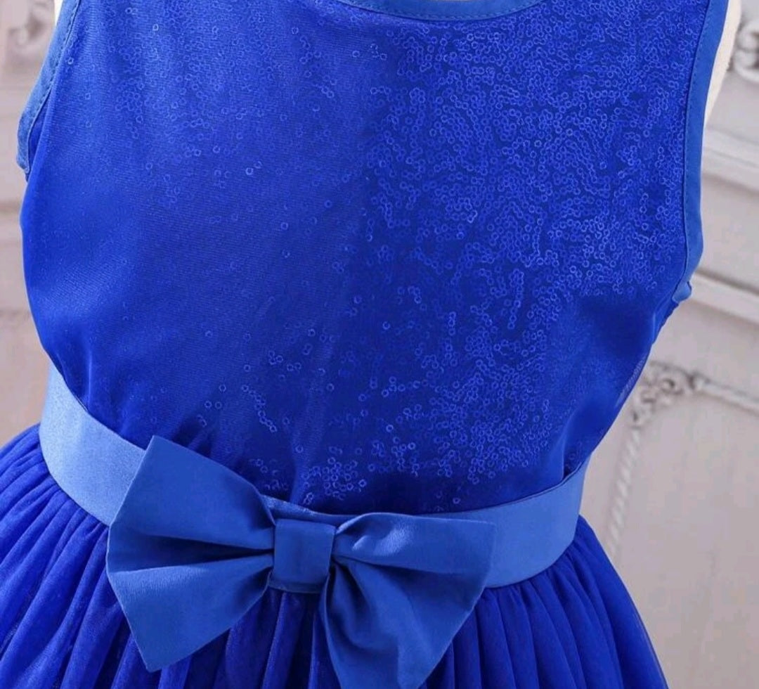 Royal Blue Sequins Bust Tulle Dress with Belt/Headband 