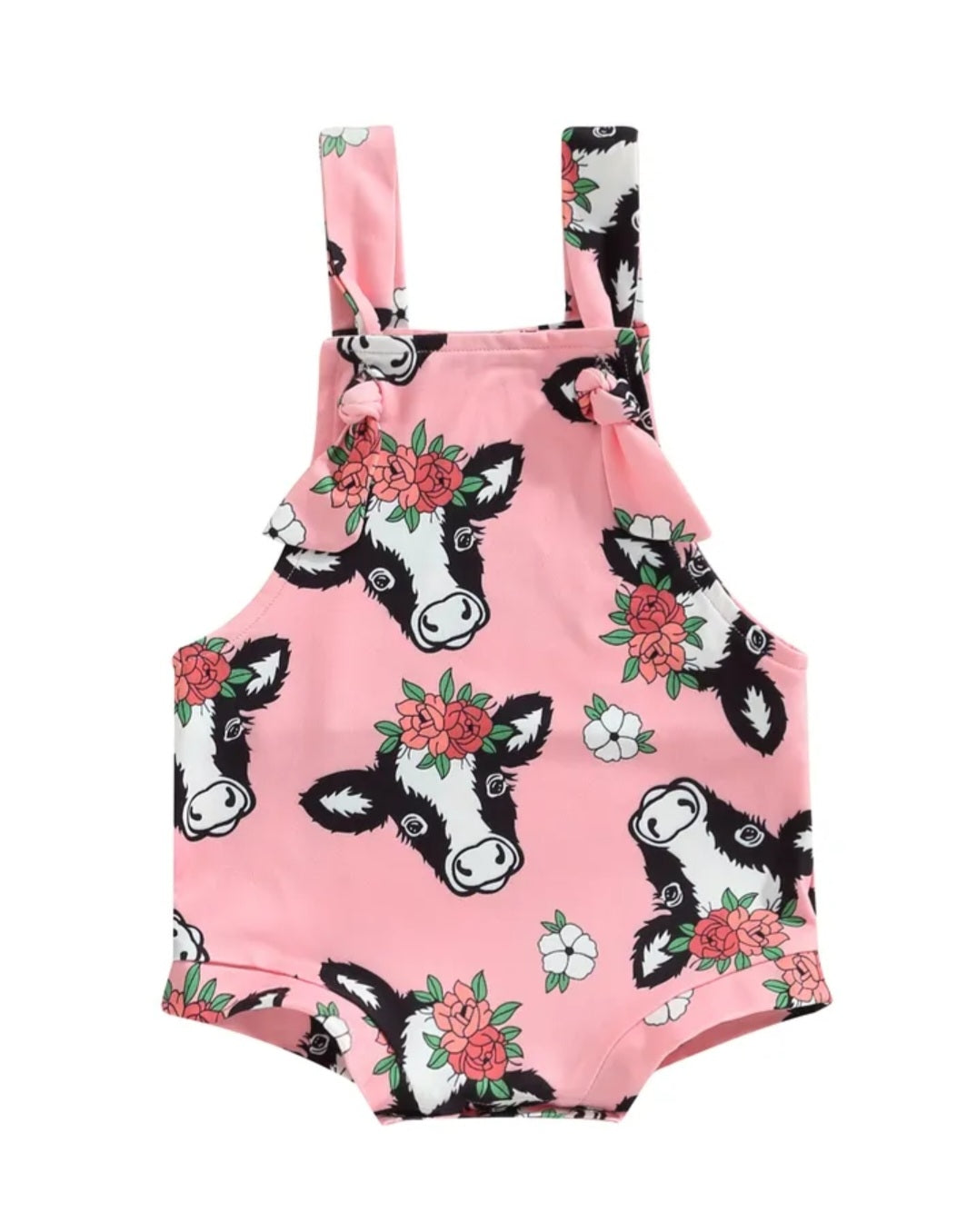 Pink Floral Cow Romper 