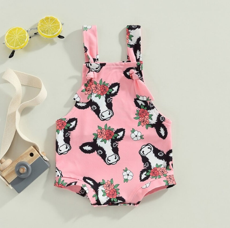 Pink Floral Cow Romper 