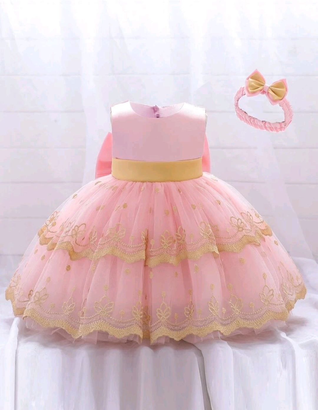 Pink and Gold Special Occasions Dress with Headband  1001117