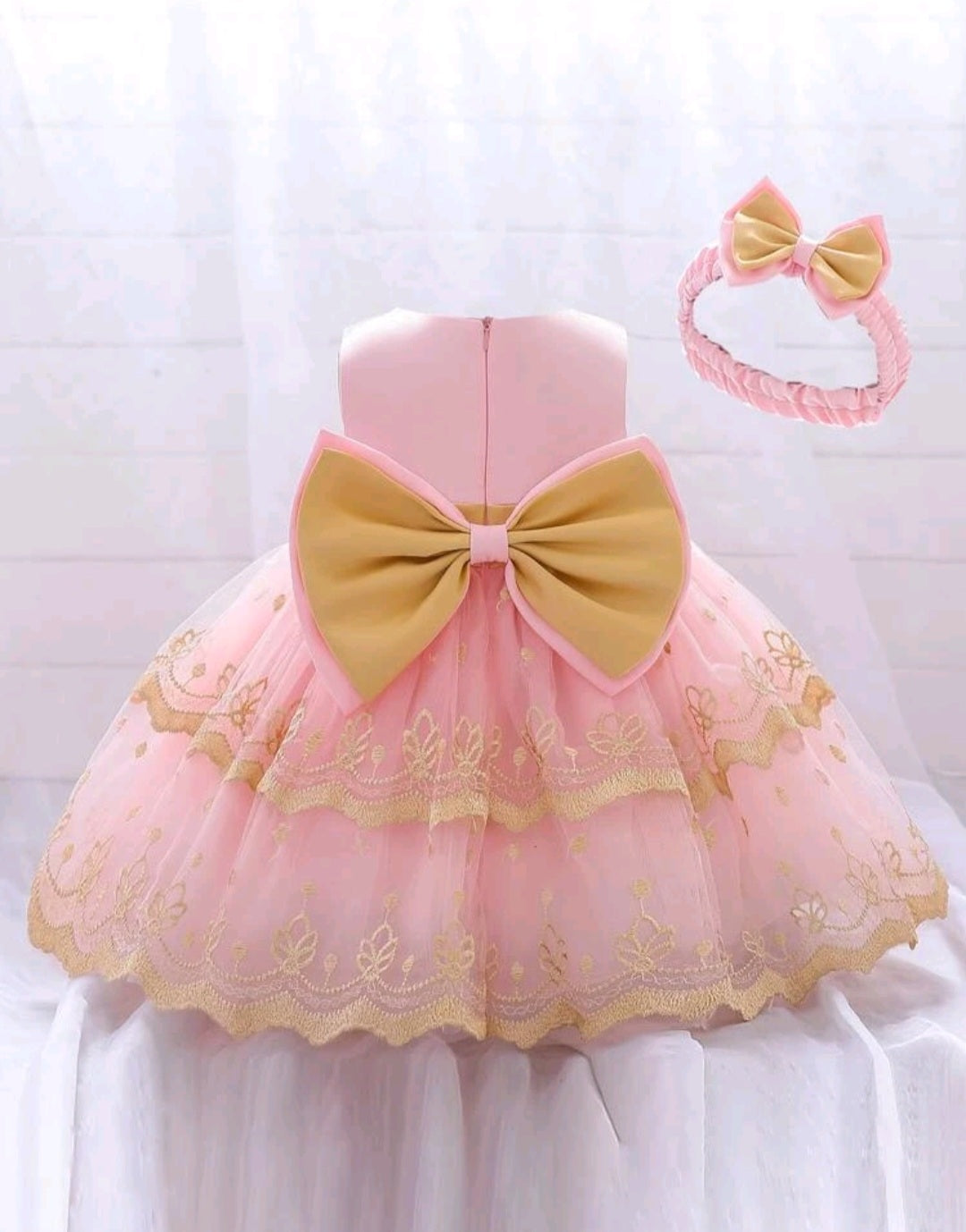 Pink and Gold Special Occasions Dress with Headband  1001117