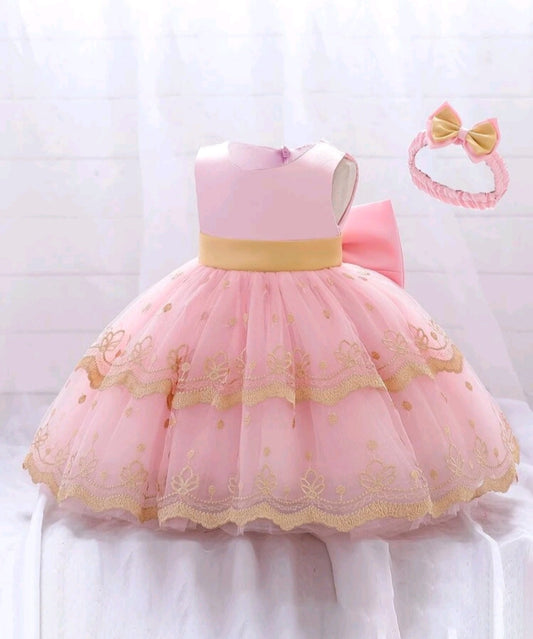 Pink and Gold Special Occasions Dress with Headband  1001117