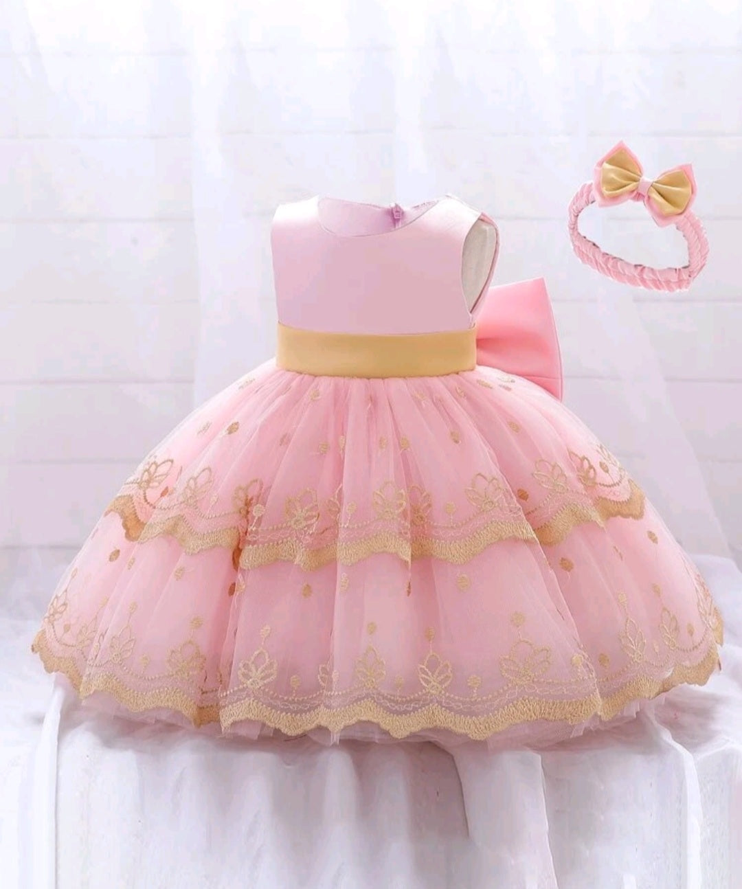 Pink and Gold Special Occasions Dress with Headband  1001117