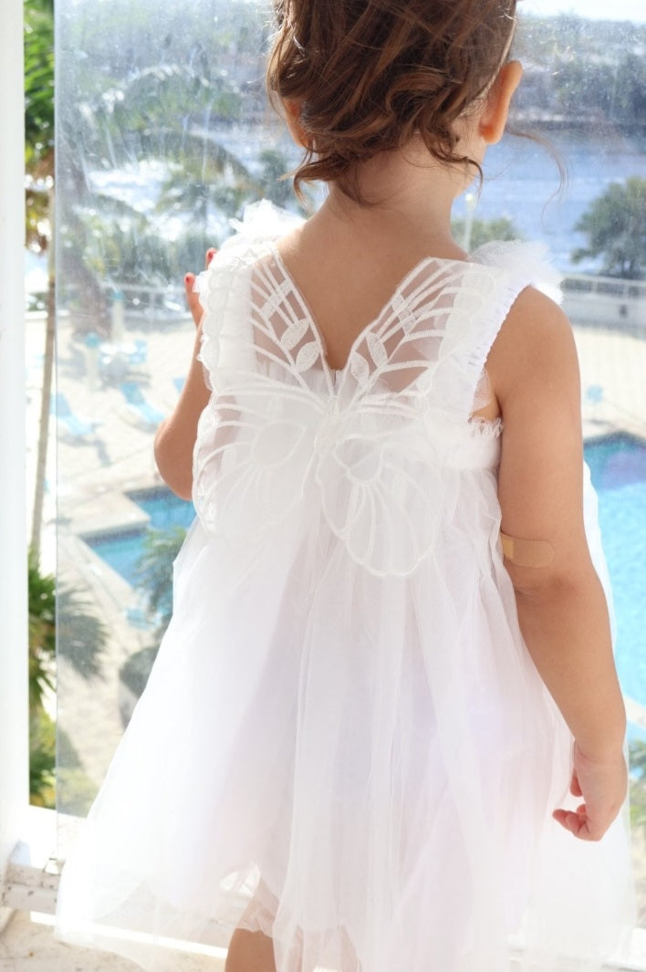 Cream Lace Butterfly Tulle Dress