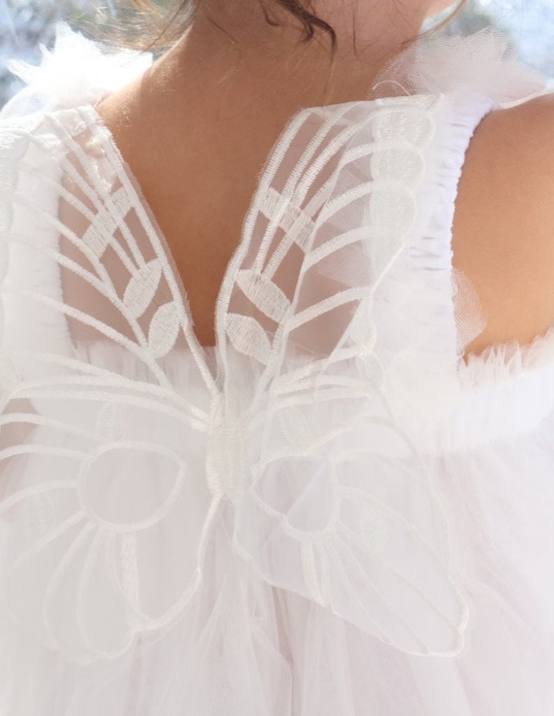 Cream Lace Butterfly Tulle Dress