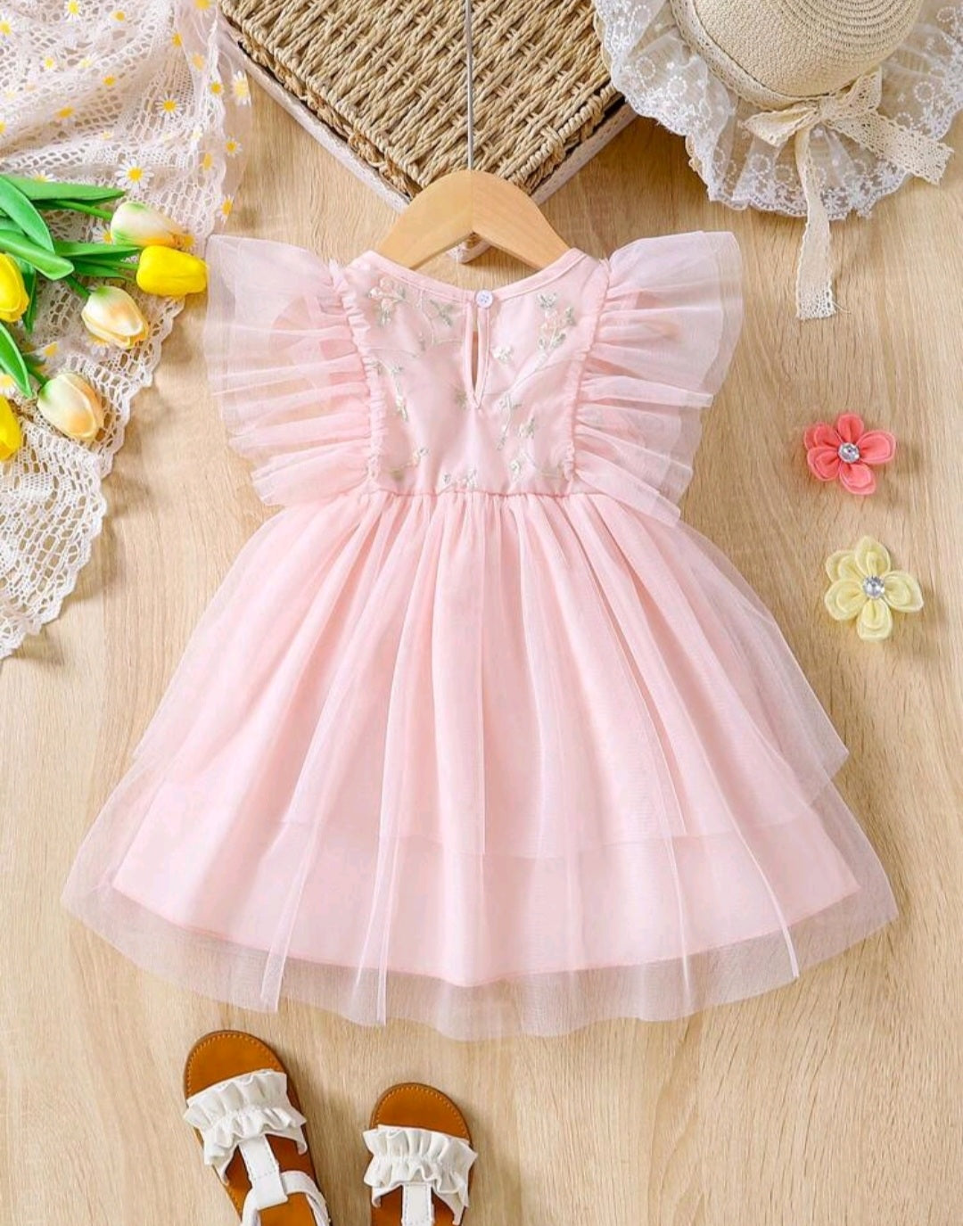 Pink Tulle Embroidered Bust Dress