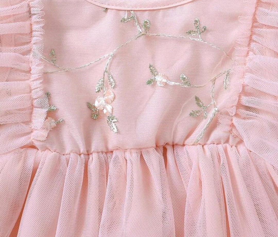 Pink Tulle Embroidered Bust Dress