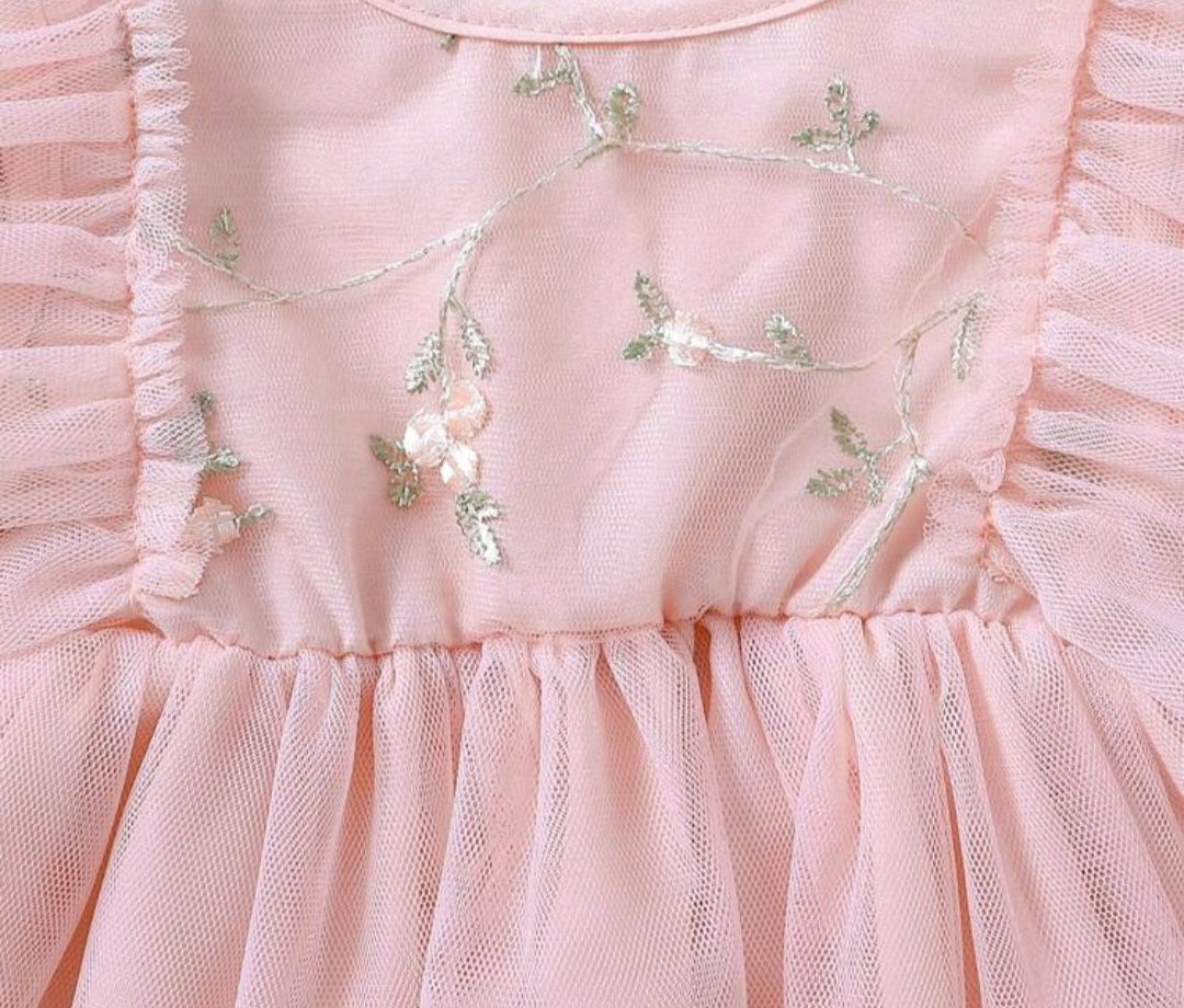 Pink Tulle Embroidered Bust Dress #10021