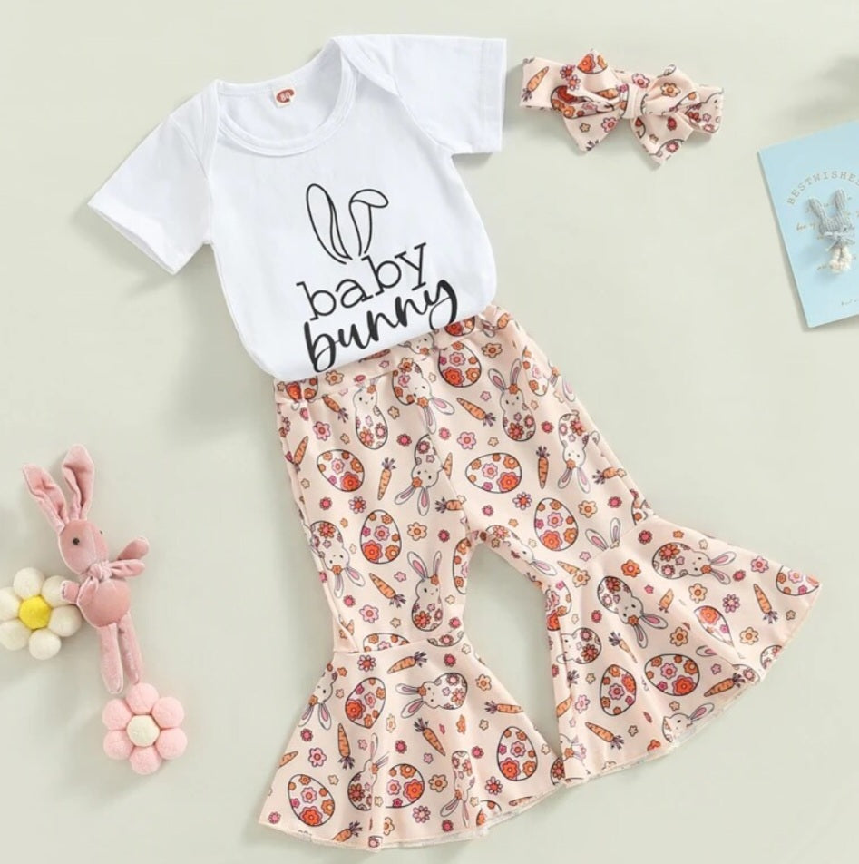 Baby Bunny Romper with Bellbottoms and Headband  Peach