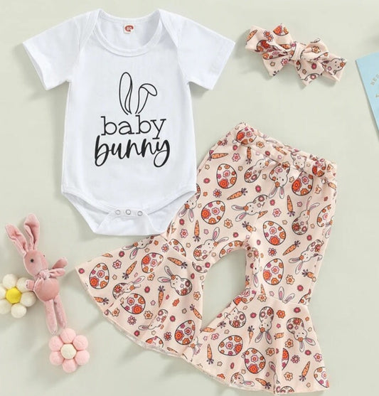 Baby Bunny Romper with Bellbottoms and Headband  Peach