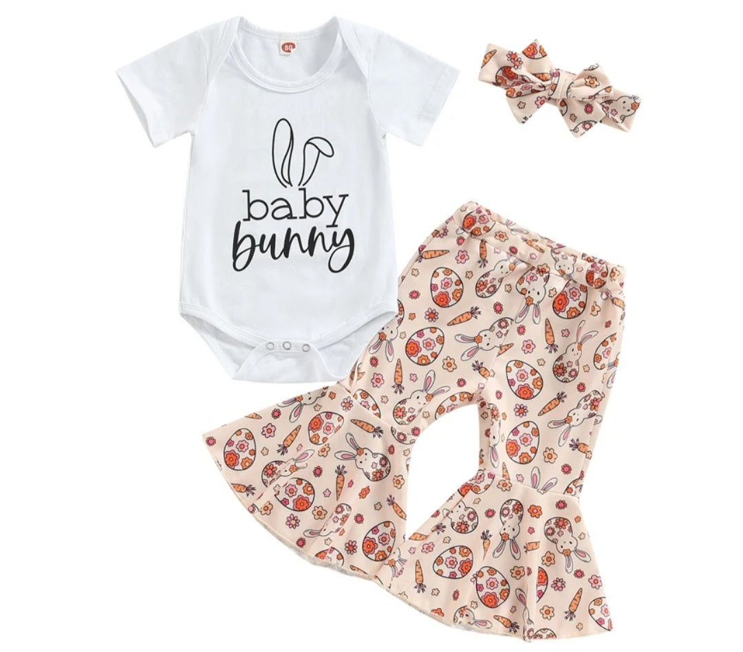 Baby Bunny Romper with Bellbottoms and Headband  Peach