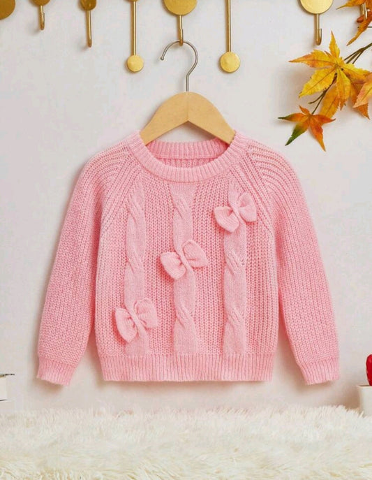 Pink Cable Knitted Sweater with Bow Detail