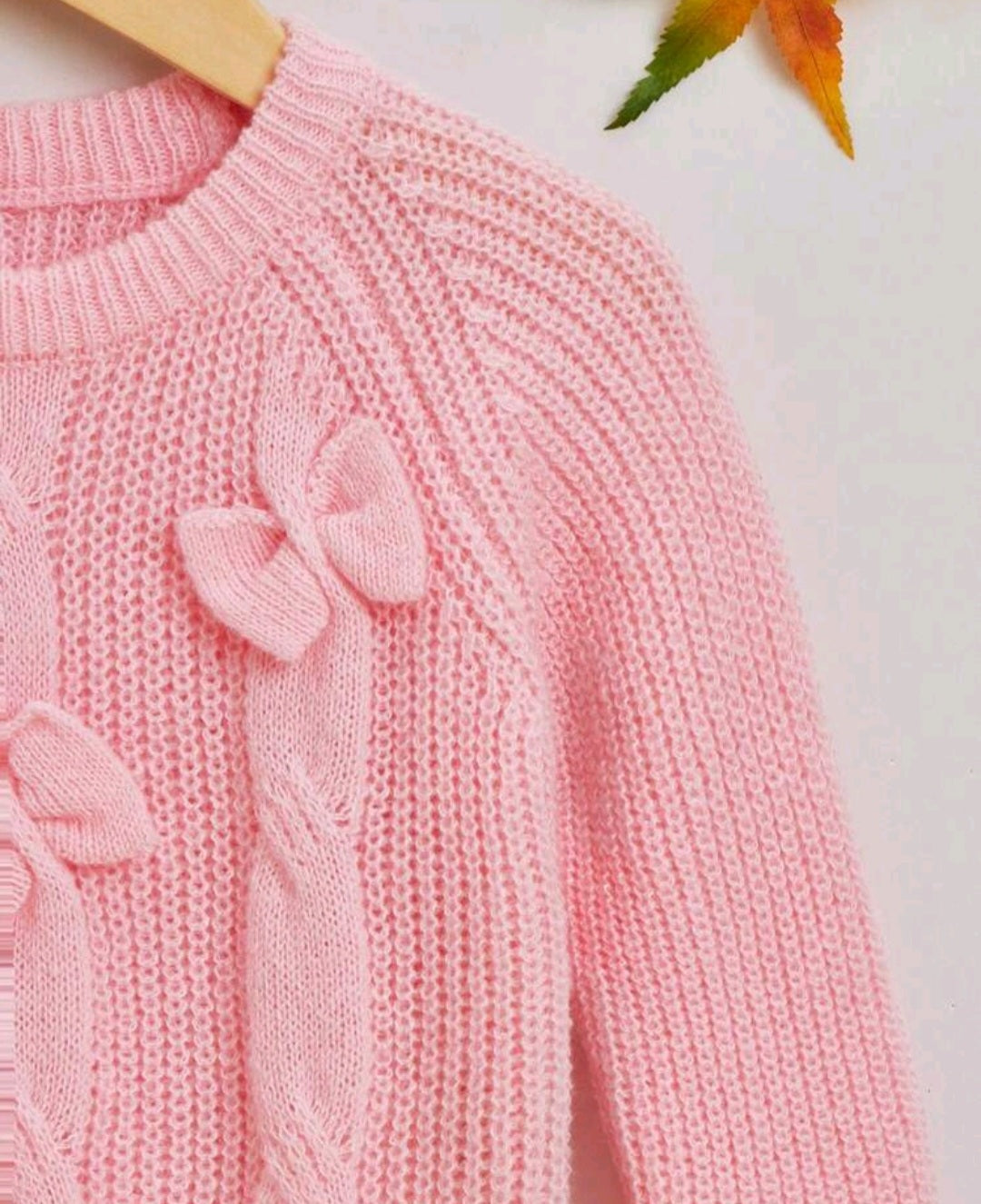 Pink Cable Knitted Sweater with Bow Detail