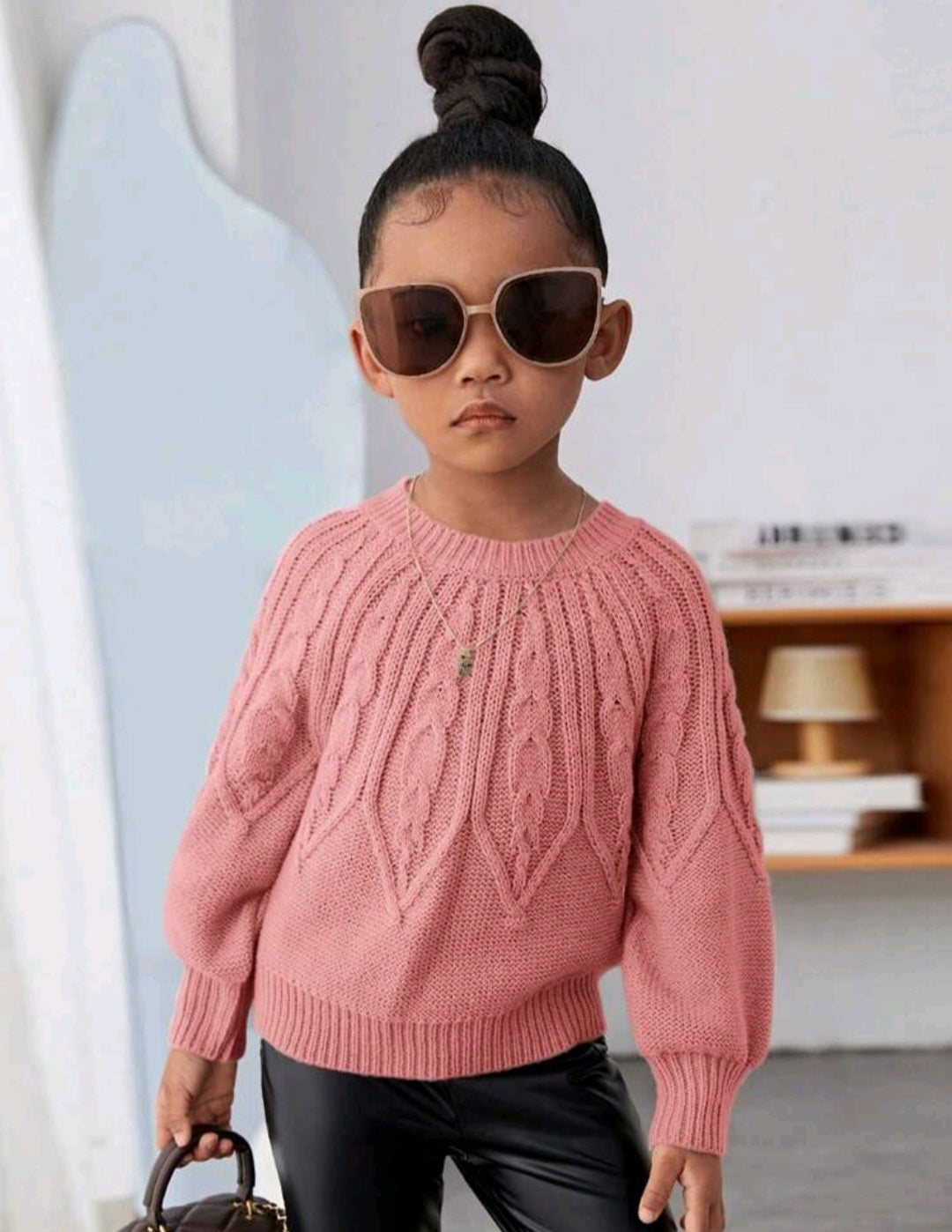 Dusty Pink Crewnek Cable Knited Sweater