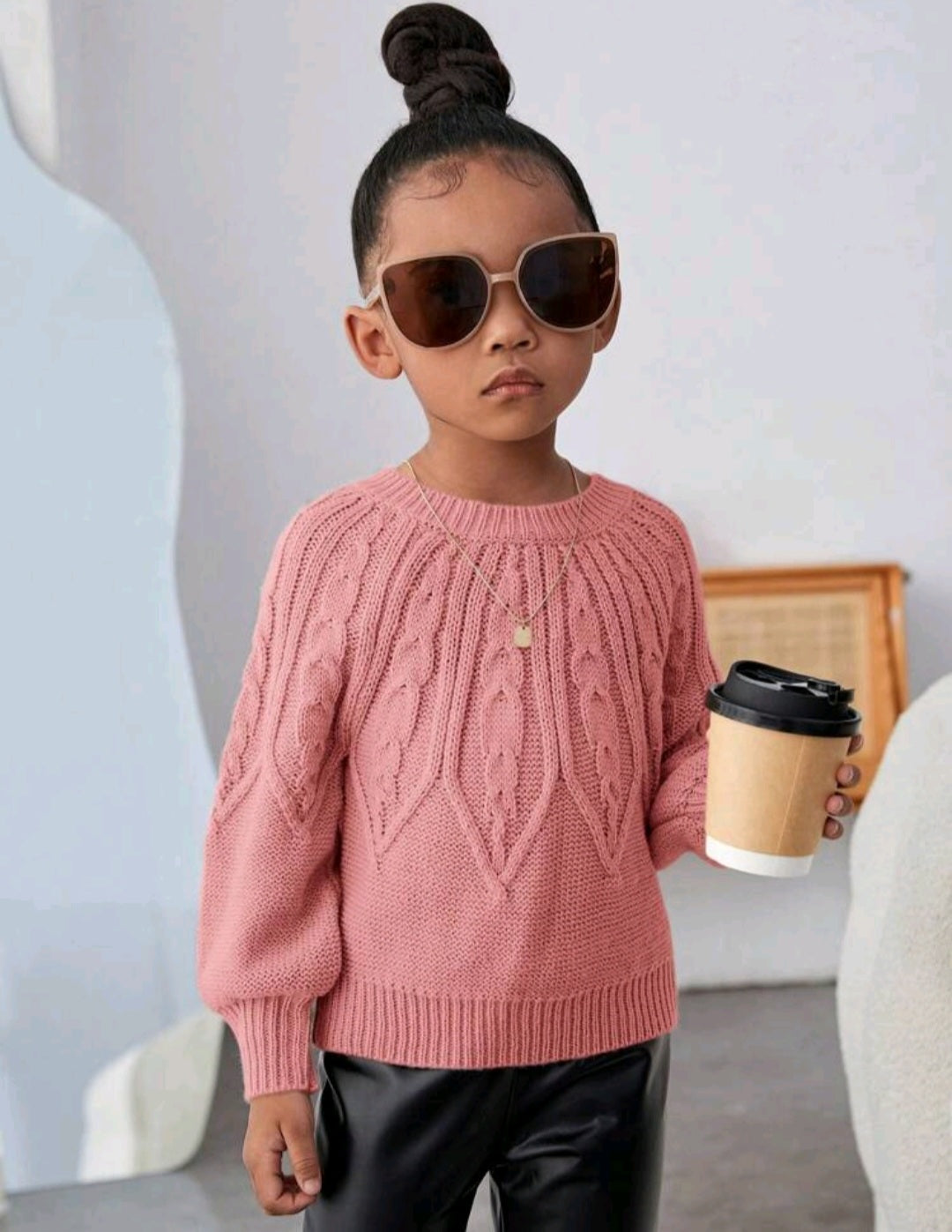 Dusty Pink Crewnek Cable Knited Sweater