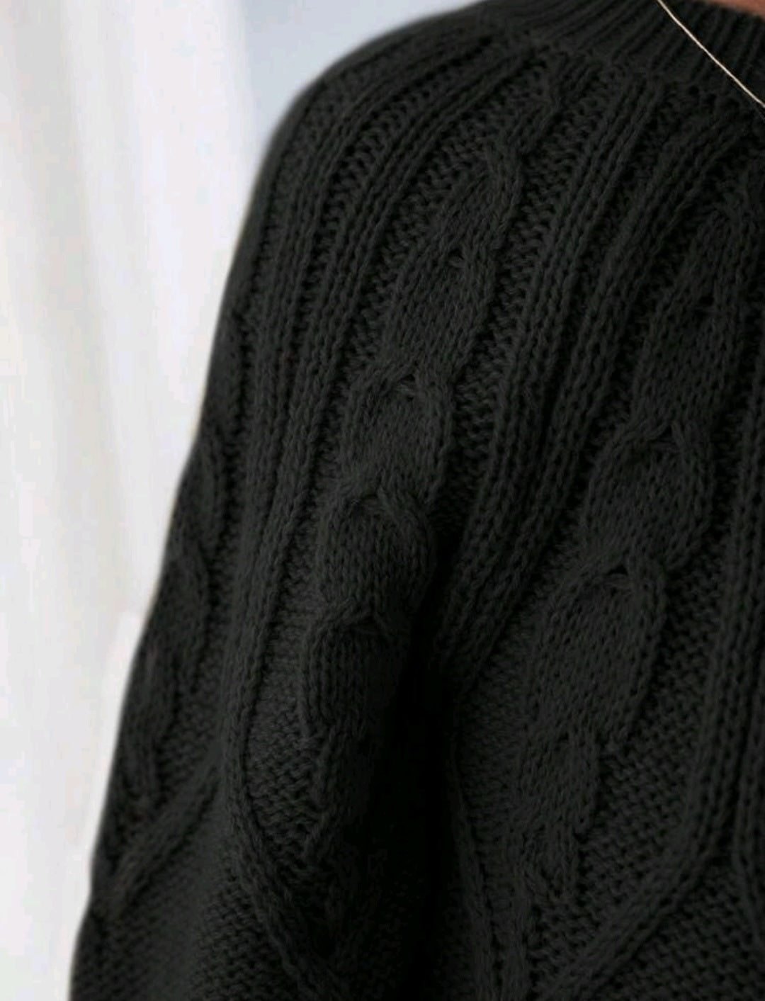Black Crewnek Cable Knited Sweater Gender Neutral 