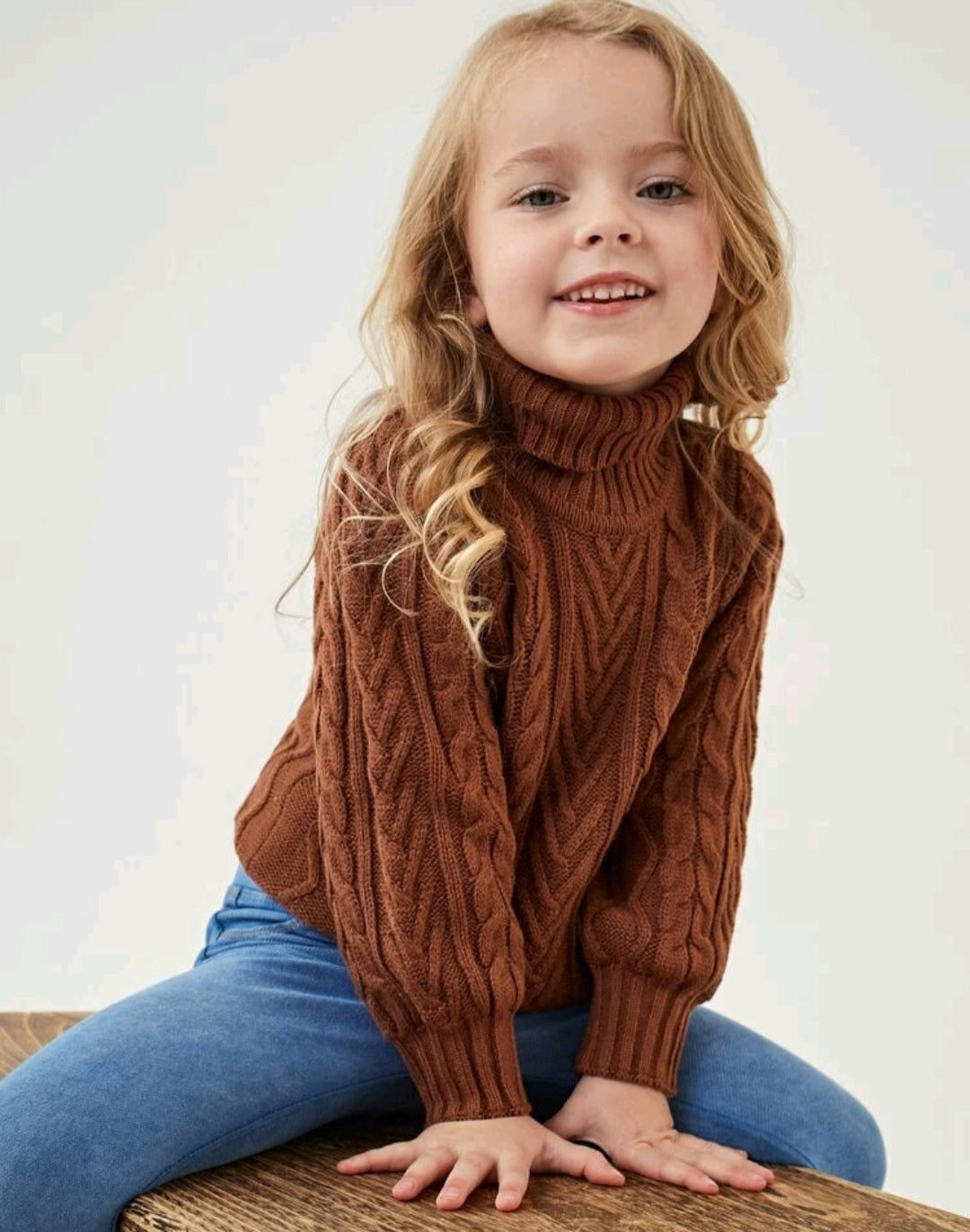 Chocolate Cable Knit Turtle Neck Sweater Gender Neutral