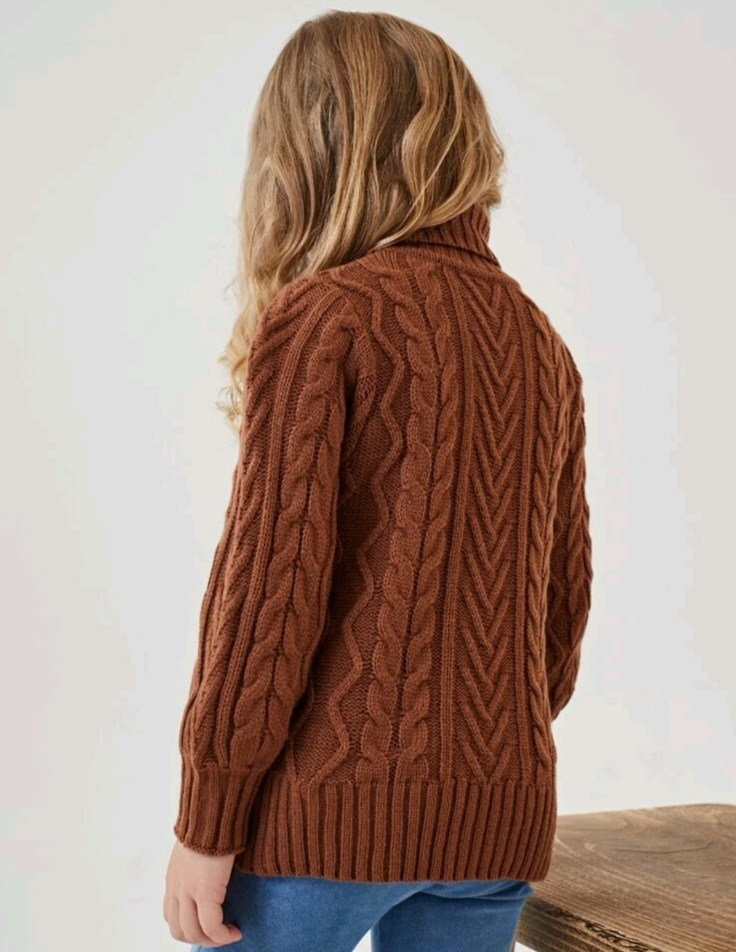 Chocolate Cable Knit Turtle Neck Sweater Gender Neutral