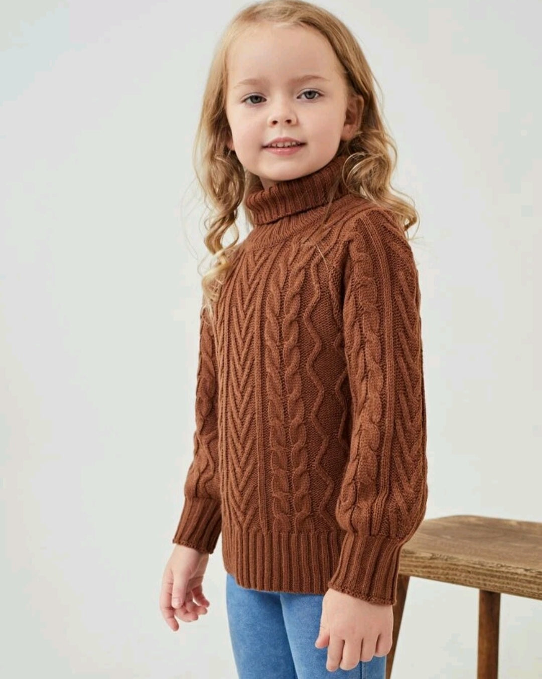 Chocolate Cable Knit Turtle Neck Sweater Gender Neutral