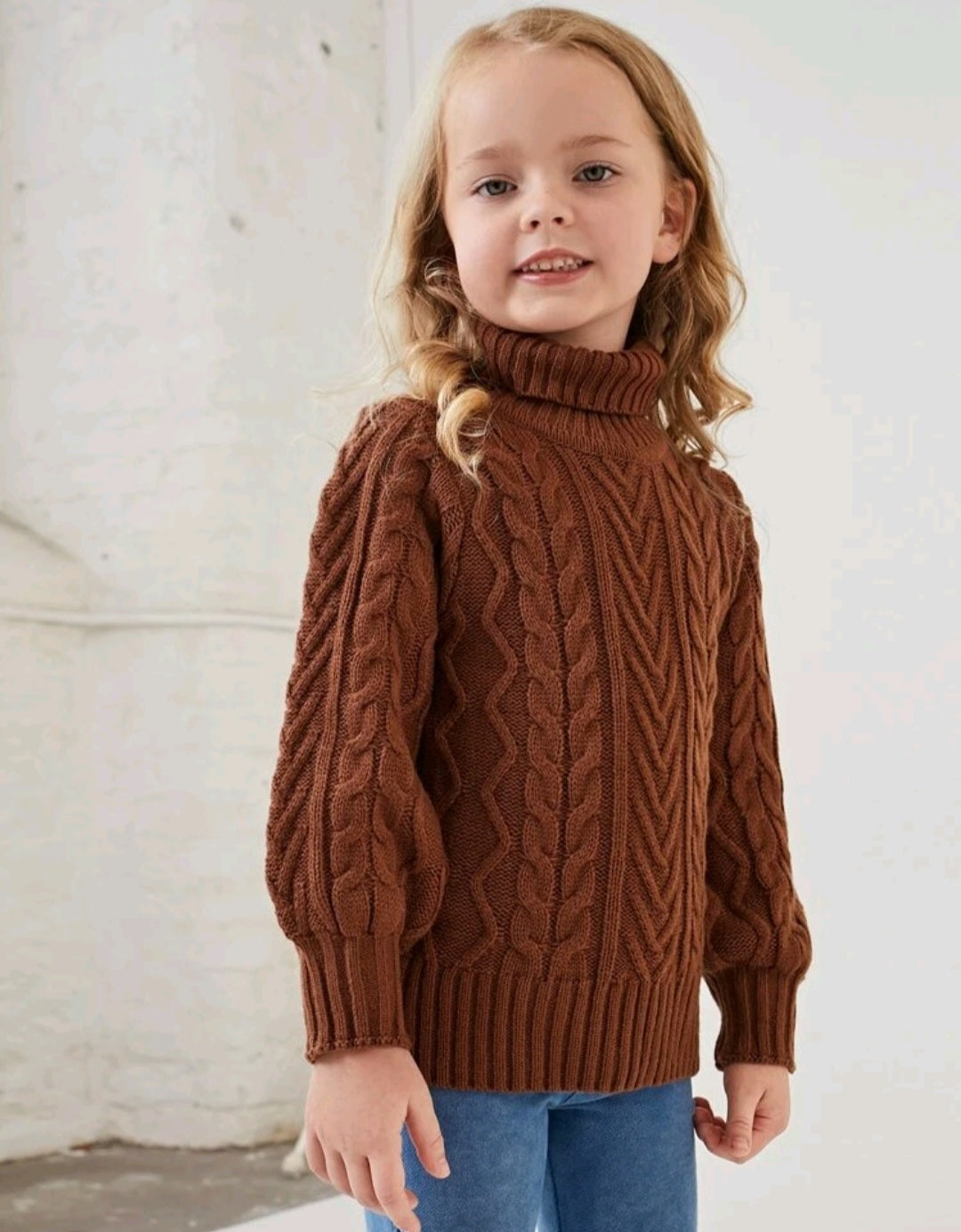 Chocolate Cable Knit Turtle Neck Sweater Gender Neutral