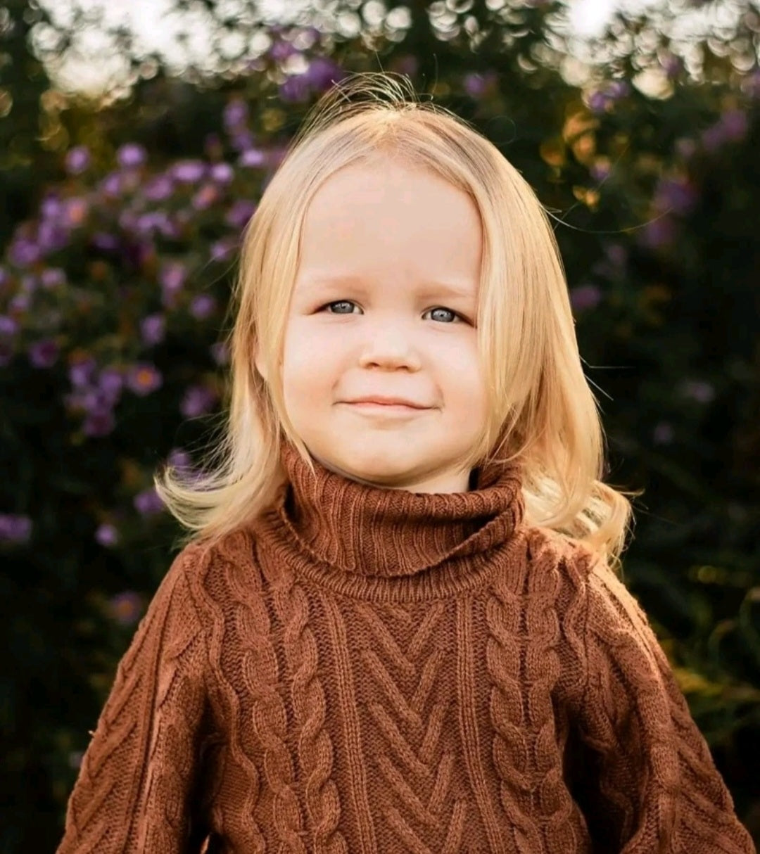 Chocolate Cable Knit Turtle Neck Sweater Gender Neutral