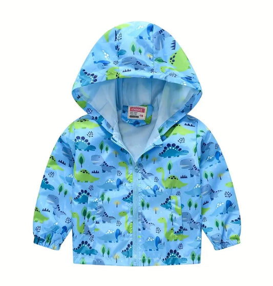 Blue Dinosaur Hooded Windbreaker