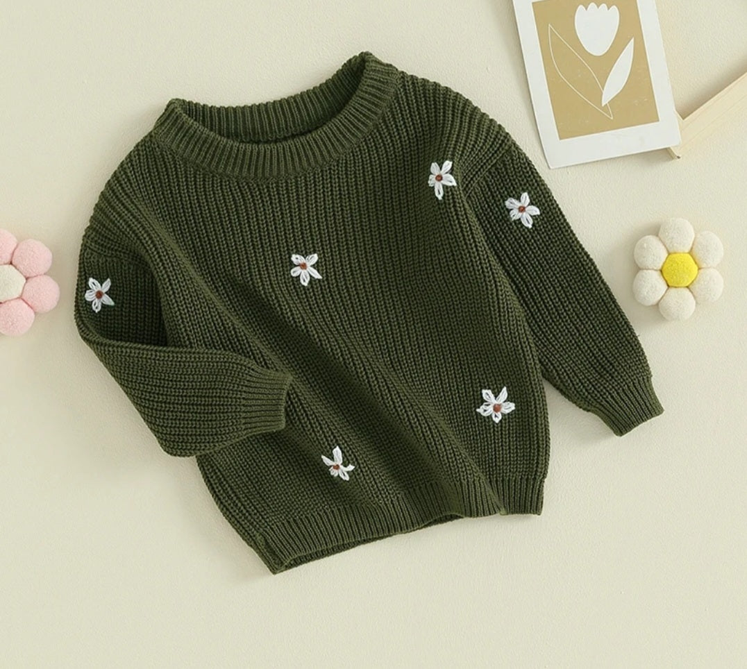 Olive Floral Sweater #1000226