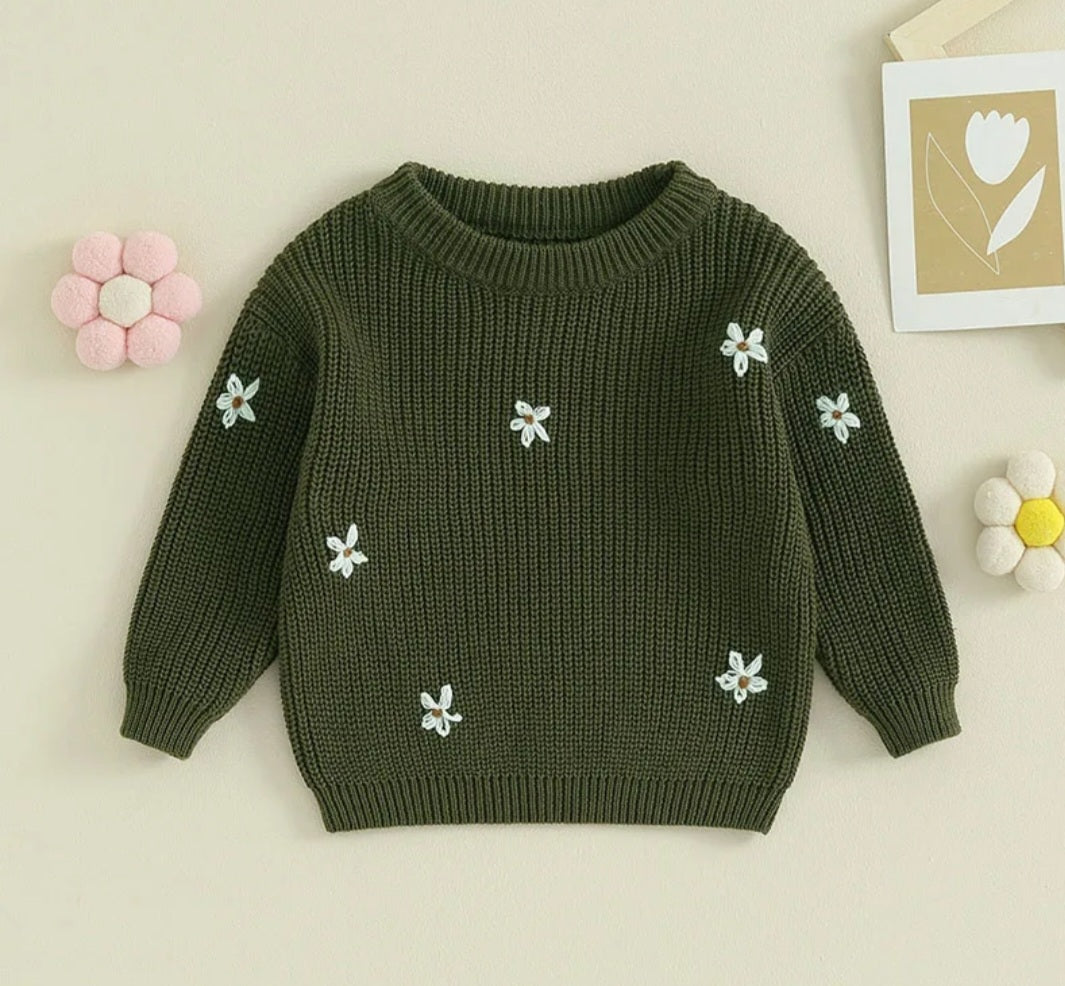 Olive Floral Sweater #1000226