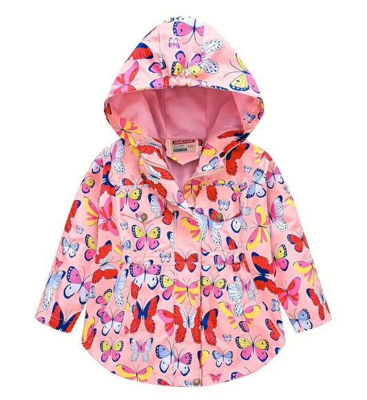 Peachy Pink Hooded Butterfly Windbreaker Coat