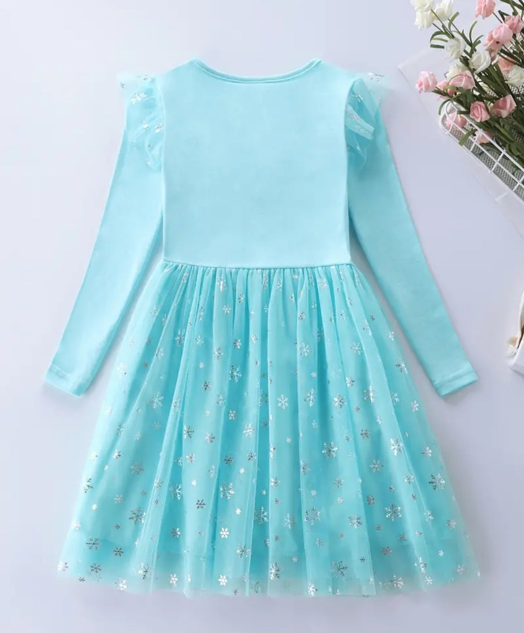 Blue Snow Princess Dress with Embroidered Snowflake